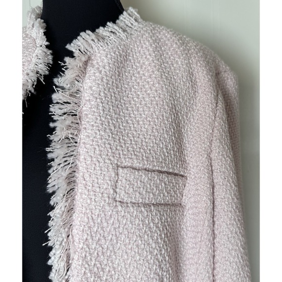 Venus Women's Tweed Fringe Coat‎ Jacket Pale Pink Size 4 Open Front Lined Blazer - Picture 3 of 15
